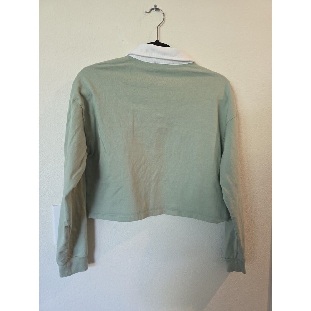 Womens 90's Y2K Green White Stripe Cropped Rugby Shirt Sz M Sporty Preppy Polo - Picture 4 of 5